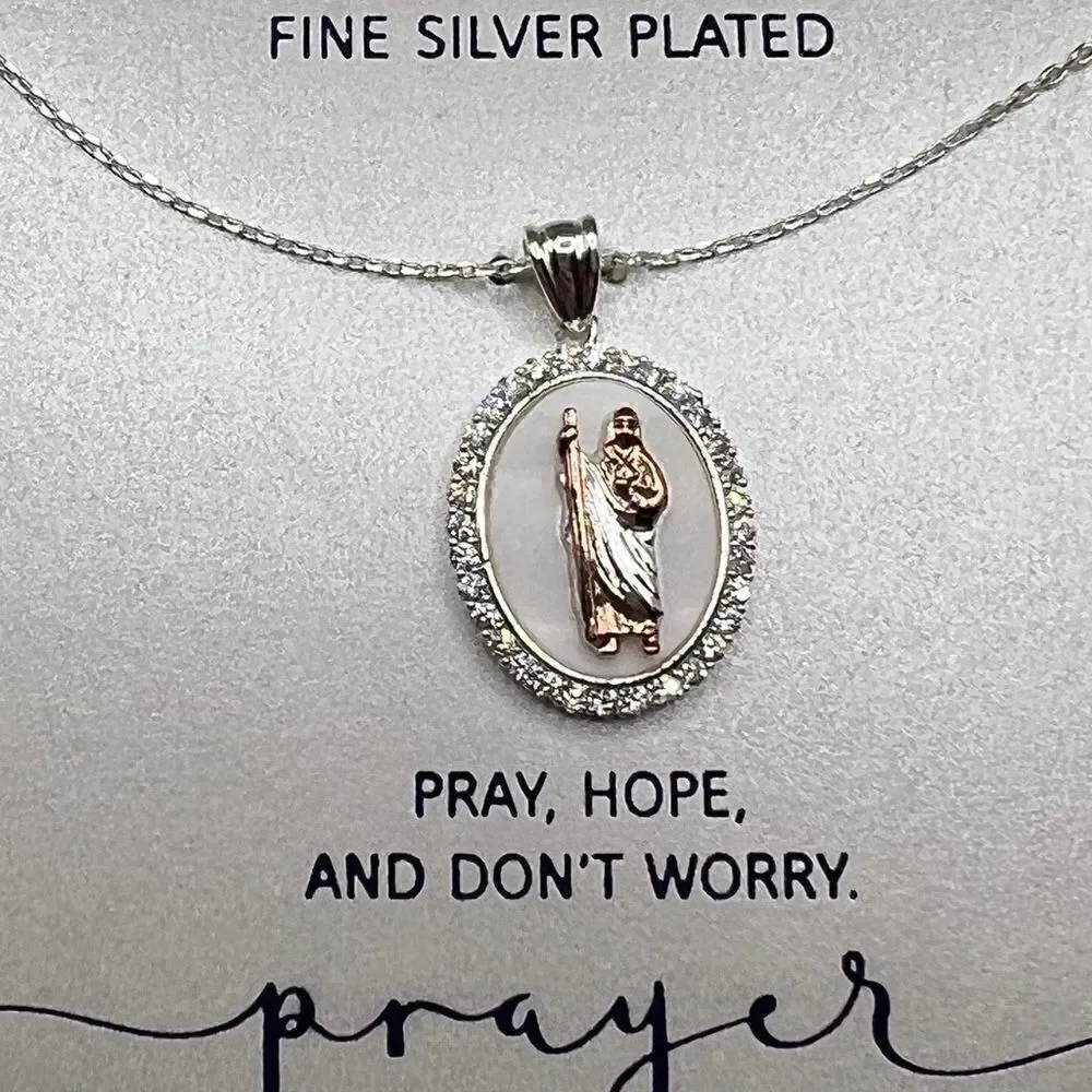 Unwritten Gratitude & Grace CZ Mother-of-Pearl Two-Tone Saint Pendant Necklace